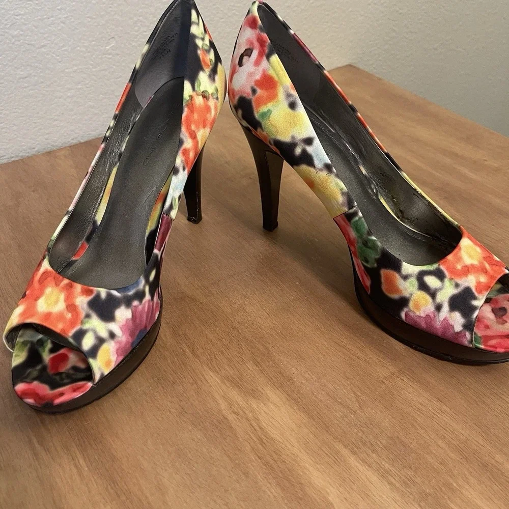 Bandolino Colorful Floral Peep‎ Toe Stiletto Pumps Maximalist Heels Size 7.5